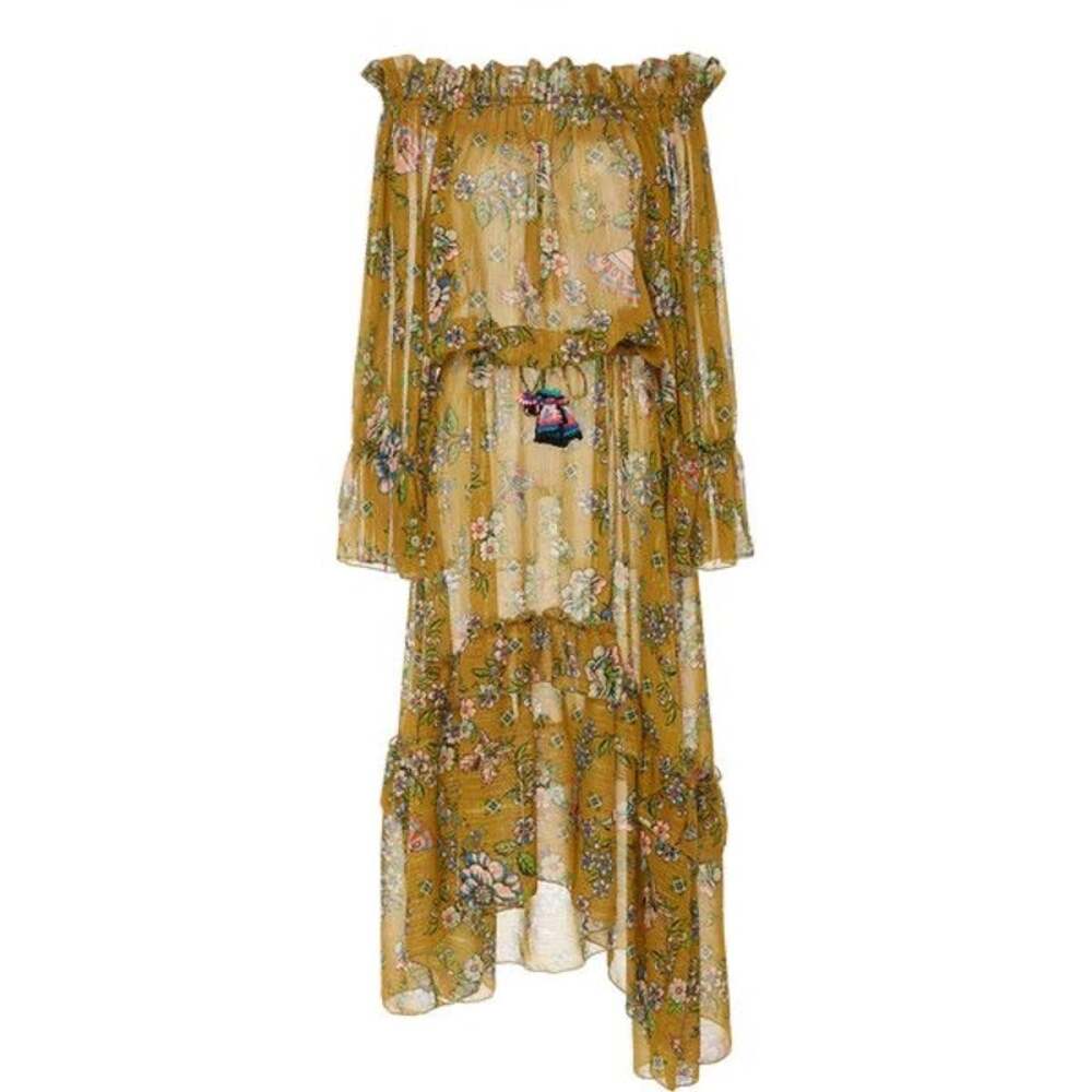 Anjuna Sofia Off-The-Shoulder Floral Print Long Sleeve Boho Maxi Dress Size XS